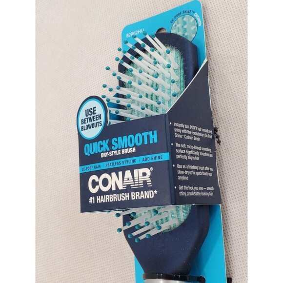 Lot of 2 Conair Quick Smooth Dry-Style De-Poof Cushion Hair Brush Blue New! - Picture 5 of 5